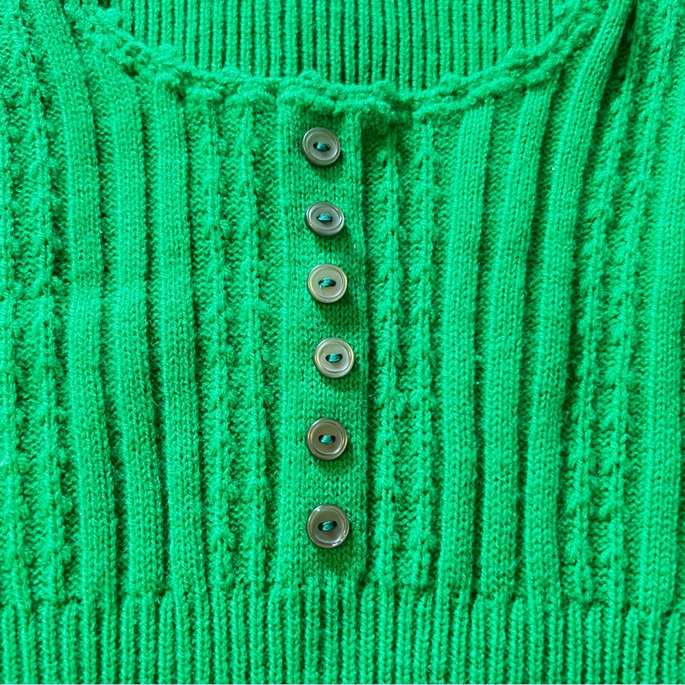 Vintage Imported Andrew St. John Virgin Acrylic Green Ribbed Hand Knit Tank Top - Picture 6 of 11
